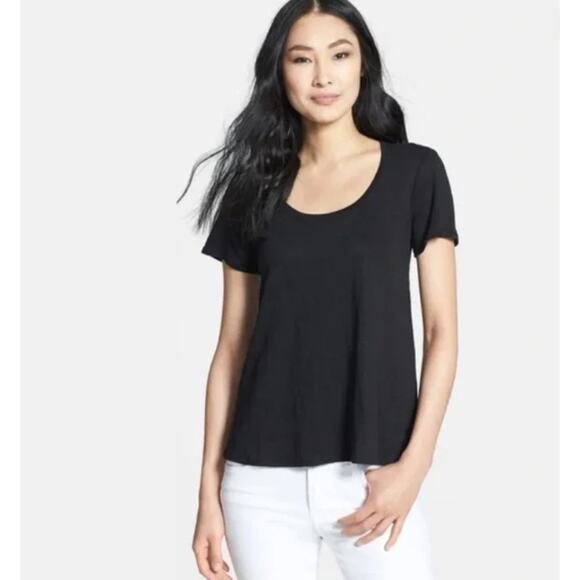 NWT Eileen Fisher Wide U-Neck A-Line Linen Jersey Tee Women's 1X Black Basic - Picture 1 of 10
